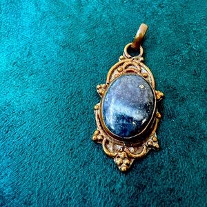 Vintage Blue Stone Sodalite or Kyanite Copper Pendant